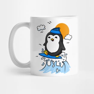 Penguin Surfing Funny Mug